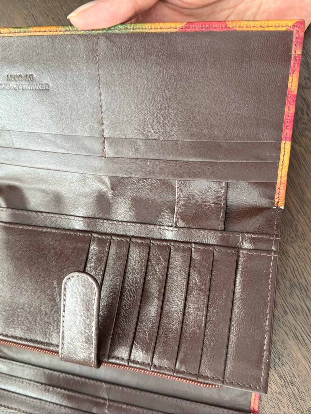 Genuine leather embossed multicolored large wallet by Cozy - Picture 9 of 11